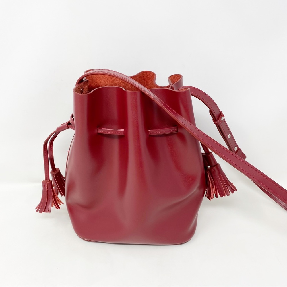 ViewinBox Red Leather Fringe Bucket Bag